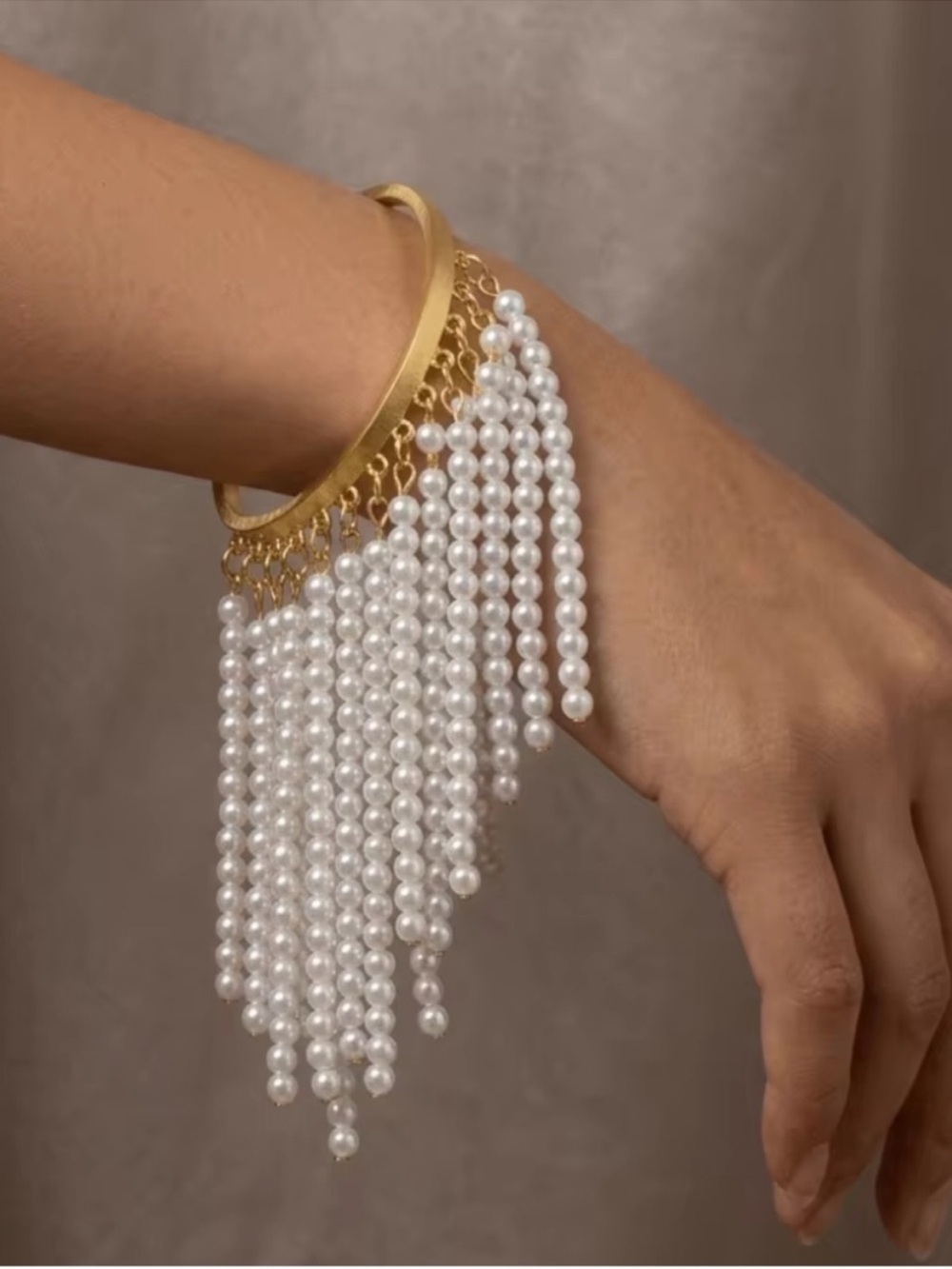 Elegant Golden Pearl Fringe Bangle Bracelet